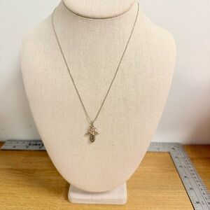 Silver tone angel wing pendant with love charm necklace